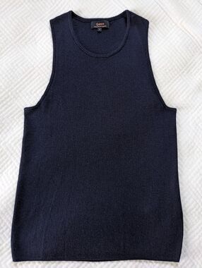 Quince Featherweight Cashmere Ribbed Tank Navy Blue Size Large